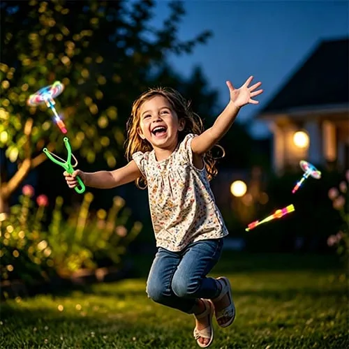 Kids playing with glowing flying arrow